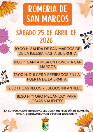 Imagen 25 de abril - PROGRAMACIÓN ROMERÍA SAN MARCOS 2026 EN CASAS DE DON GOMEZ.