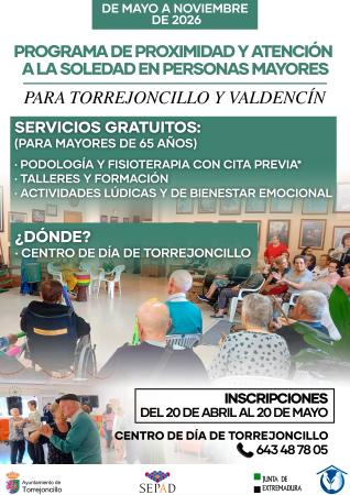 Imagen Del 20 de Abril al 20 Mayo - PROGRAMA DE PROXIMIDAD Y ATENCIÓN A LA SOLEDAD EN PERSONAS MAYORES EN TORREJONCILLO.