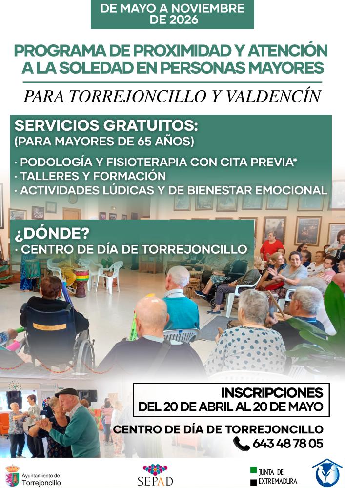 Imagen Del 20 de Abril al 20 Mayo - PROGRAMA DE PROXIMIDAD Y ATENCIÓN A LA SOLEDAD EN PERSONAS MAYORES EN TORREJONCILLO.